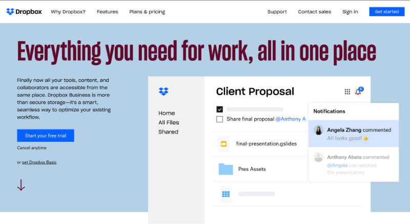 Dropbox Business - Cloud Based File Sharing Software Services