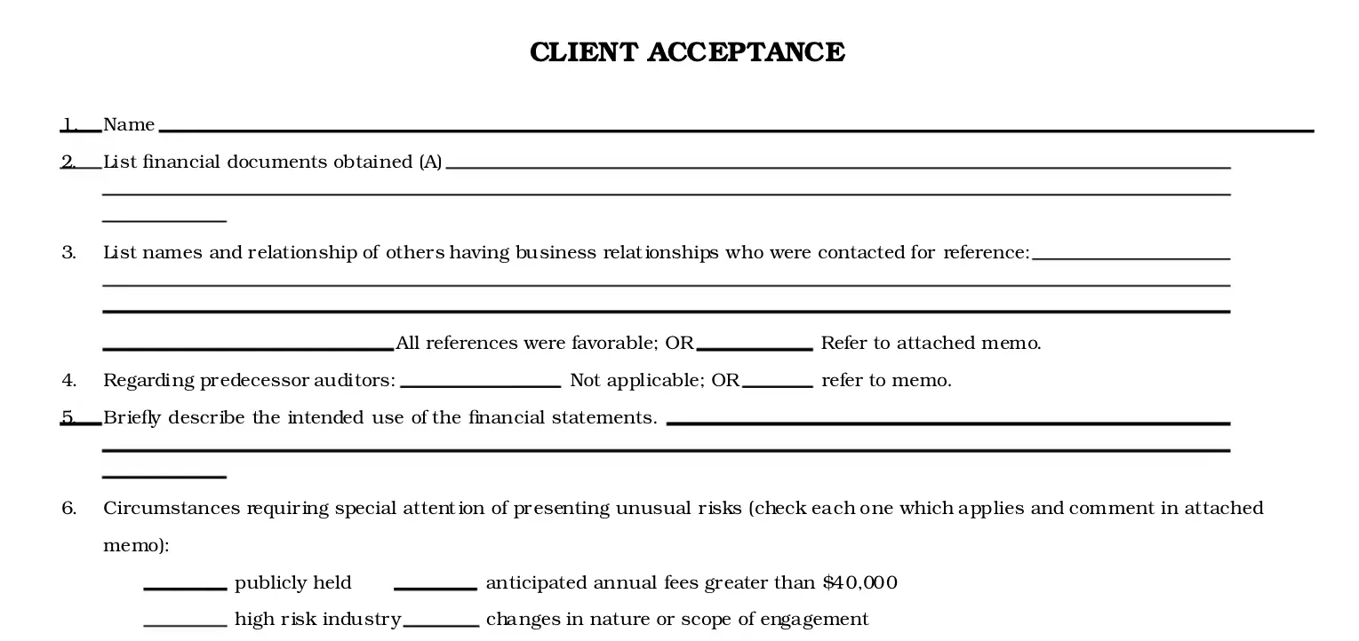 client acceptance form