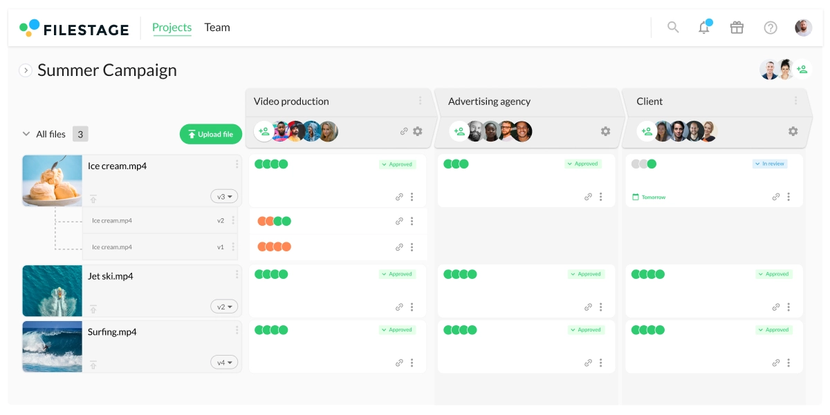Projet dashboard with multiple review steps
